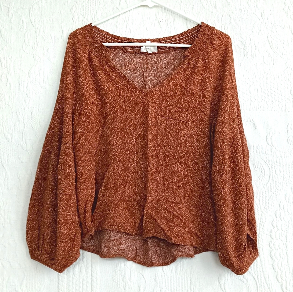 Bohme Rust Red Boho Blouse Bell Sleeves Flowy Western Orange Hippie Vneck Small